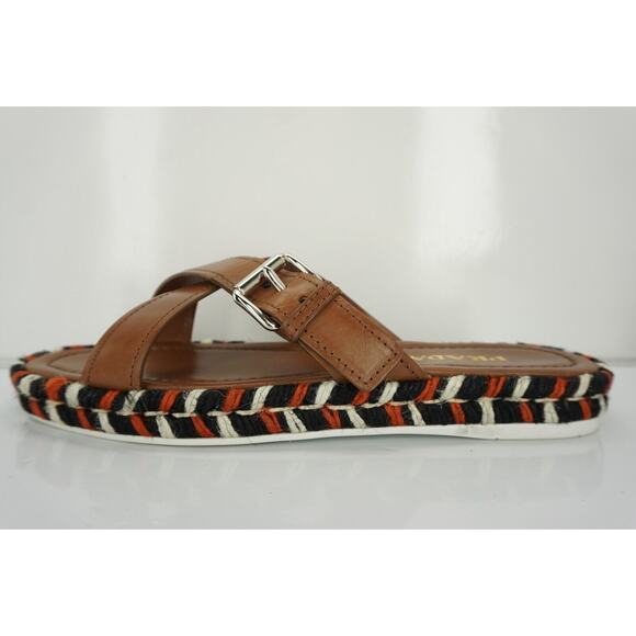 Prada Crisscross Espadrille Slide Sandals logo New brown Womens - Picture 9 of 10